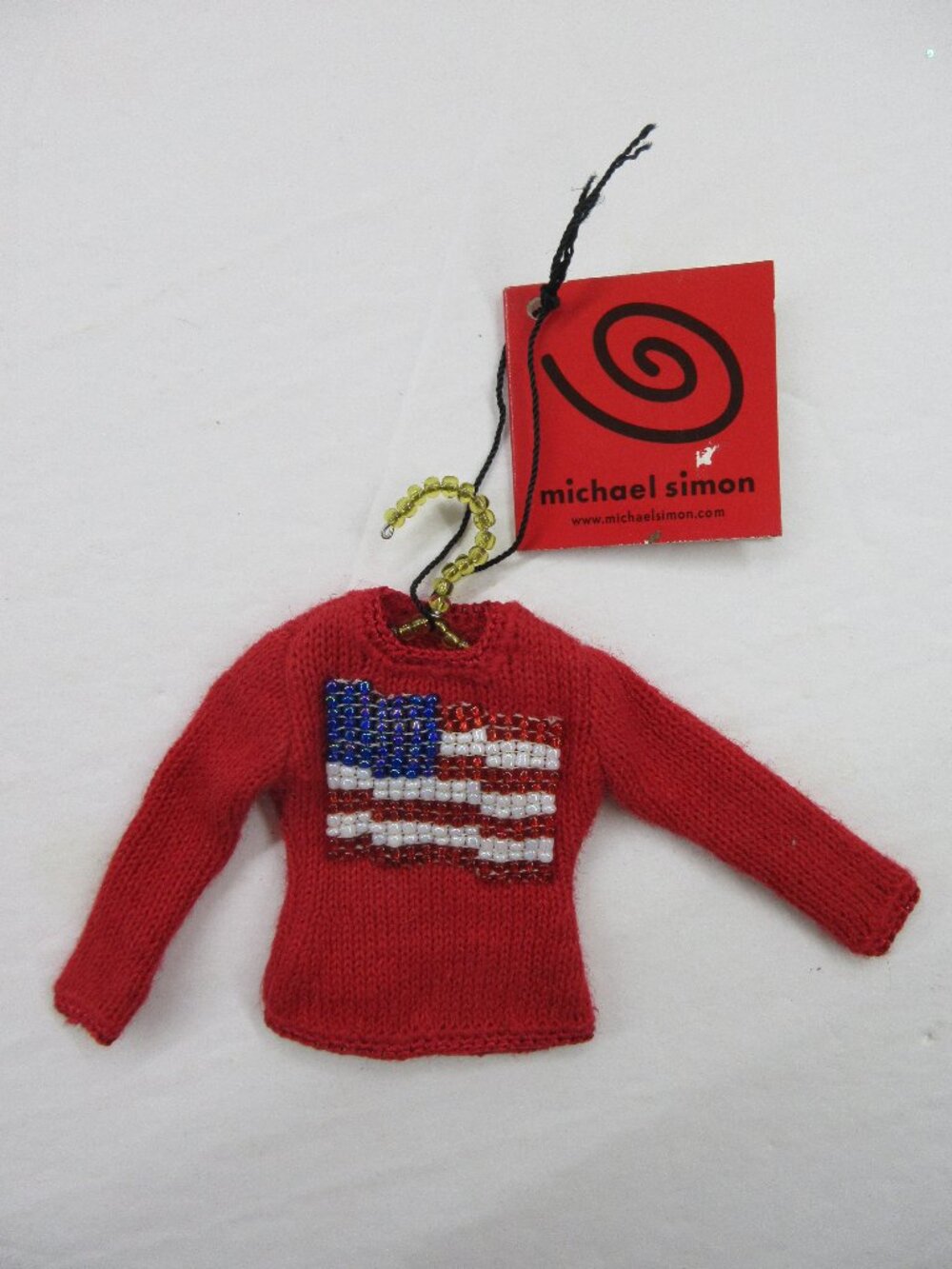 Michael Simon Mini Red Sweater Beaded American Flag USA Ornament w/ Hanger NWT
